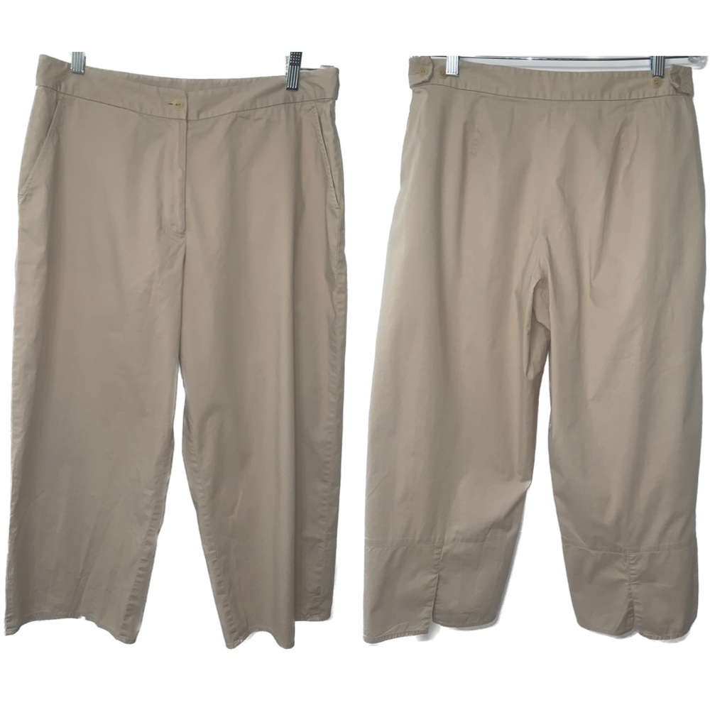 Eileen Fisher Lightweight Poplin Crop Pant Size M Neutral Beige Split Hem